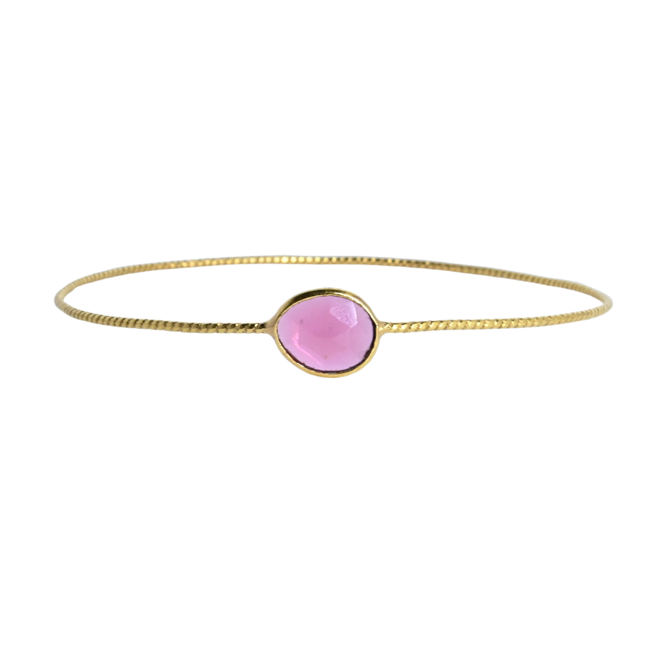 Euro Gold cuff bangle with a faceted bright pink cherry quartz