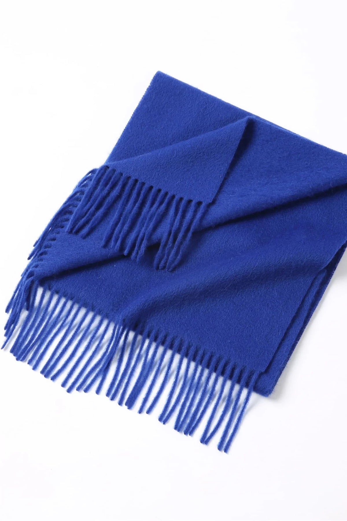 Veronica Blue scarf folded flat with fringe