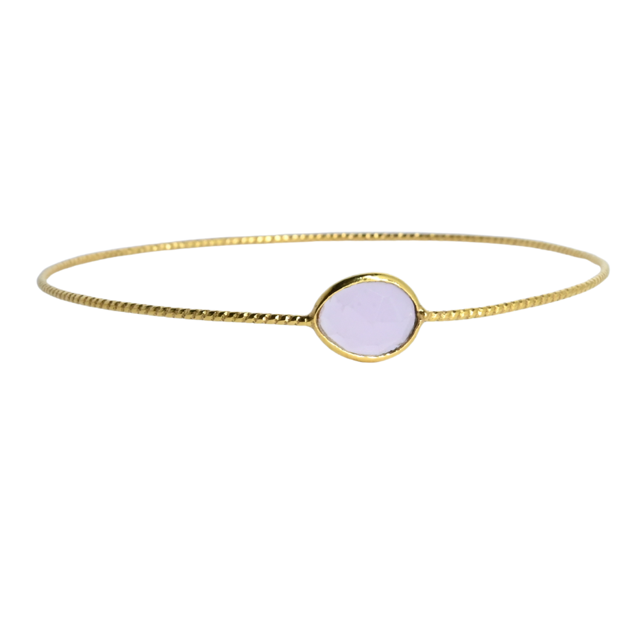 Euro Gold cuff bangle with a faceted pale lilac rose quartz