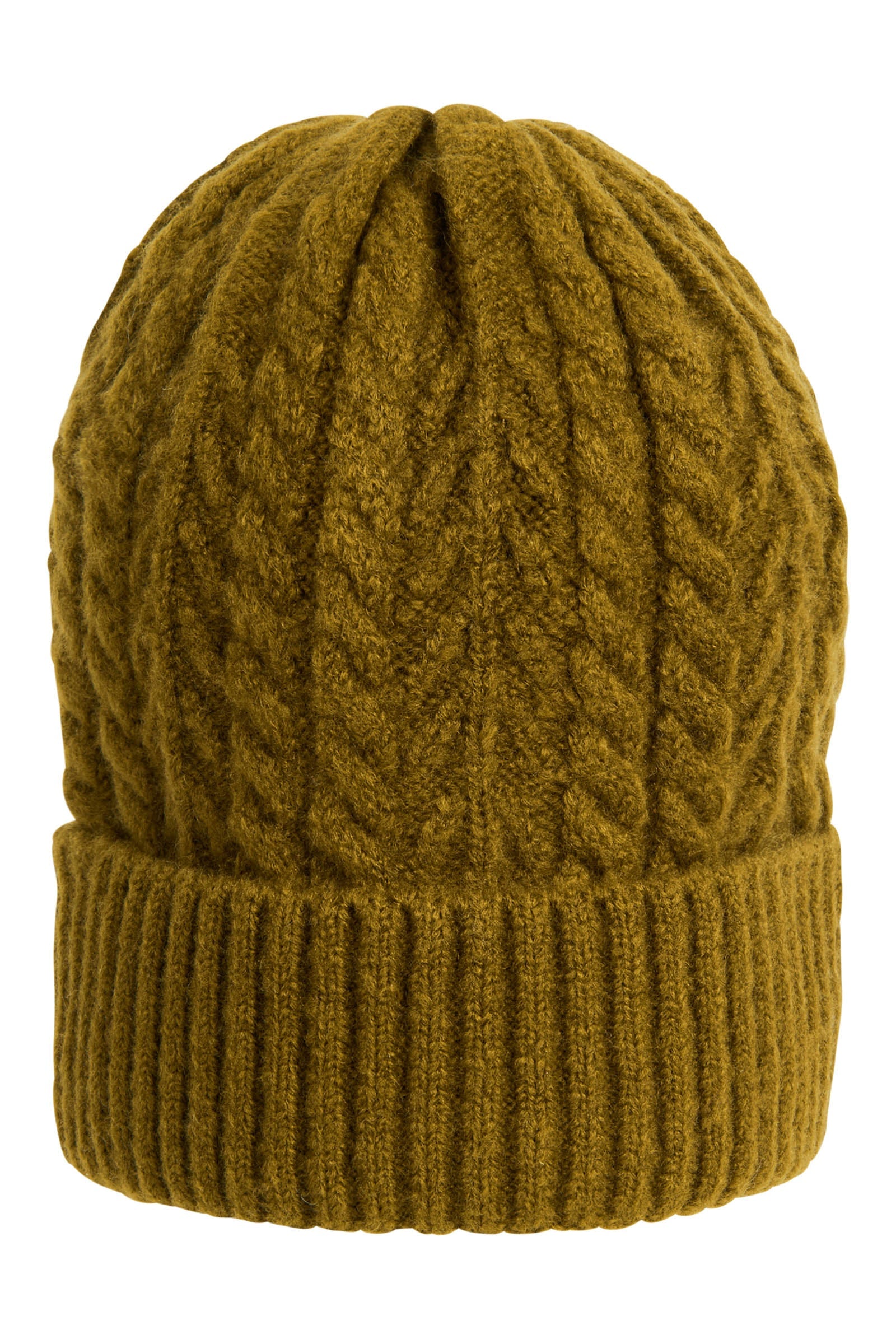 Palmer Beanie in Olive: cable-knit beanie with ribbed cuff