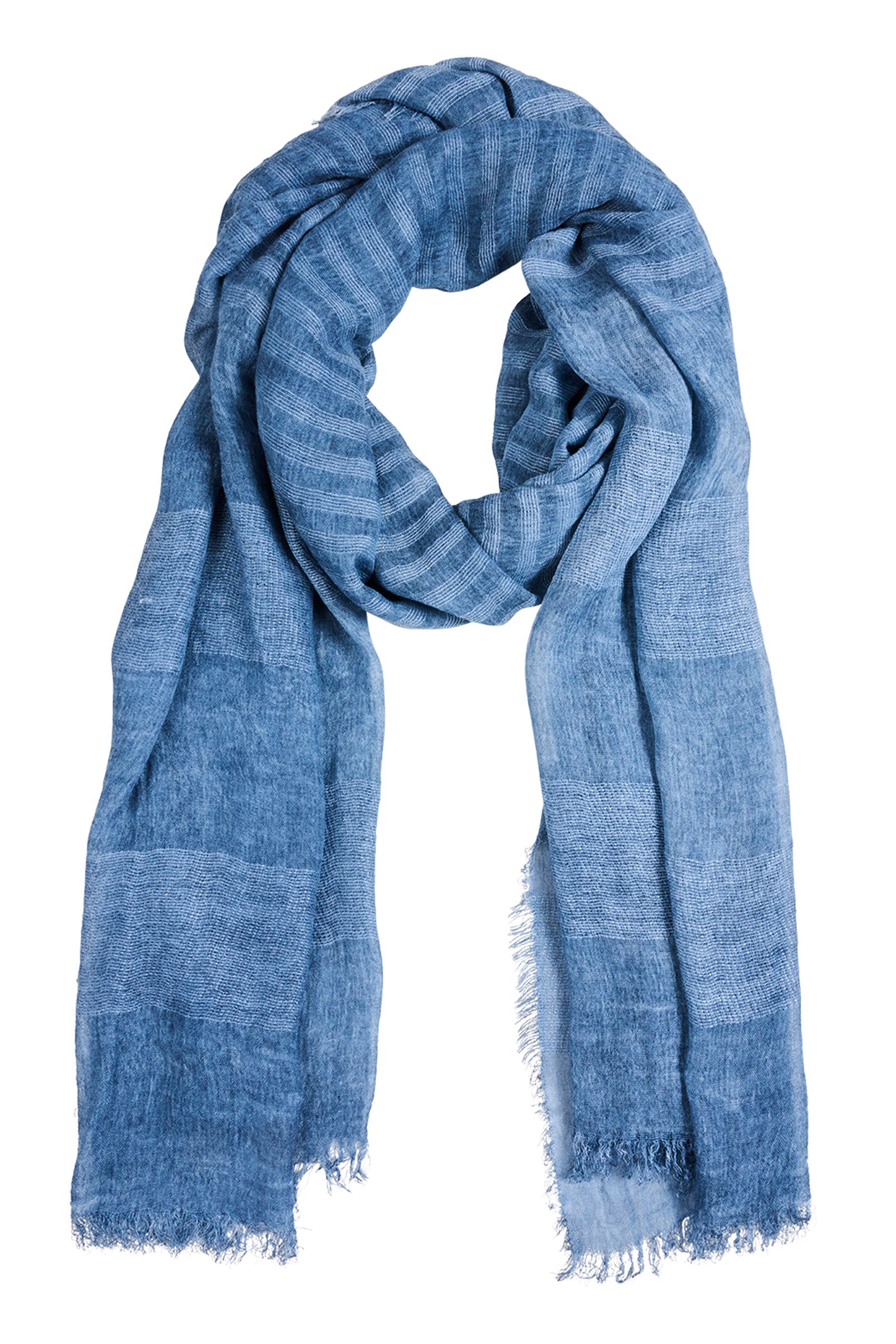 Bodhi Scarf in Lake looped to show its washed stripe texture