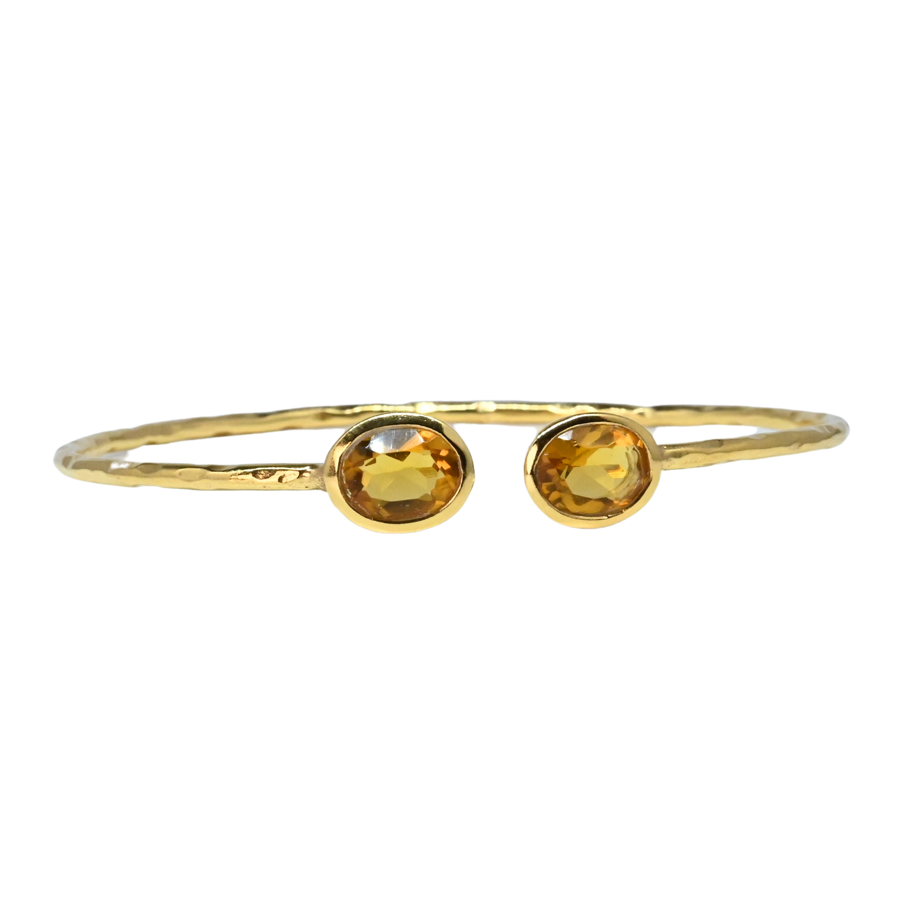 Fine Euro Gold cuff bangle with two warm citrine oval gems