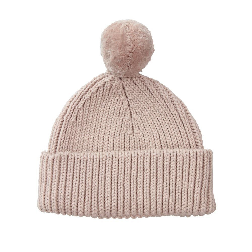 Peppi Baby Knit Hat - Soft Cotton Rib Knit with Pompom - 41452