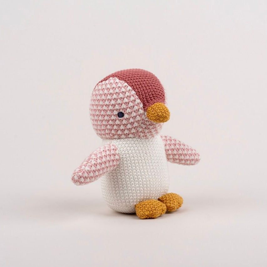 Baby Pingu Stuffed Toy - Soft, Knitted Cotton with Gentle Rattle - 41435