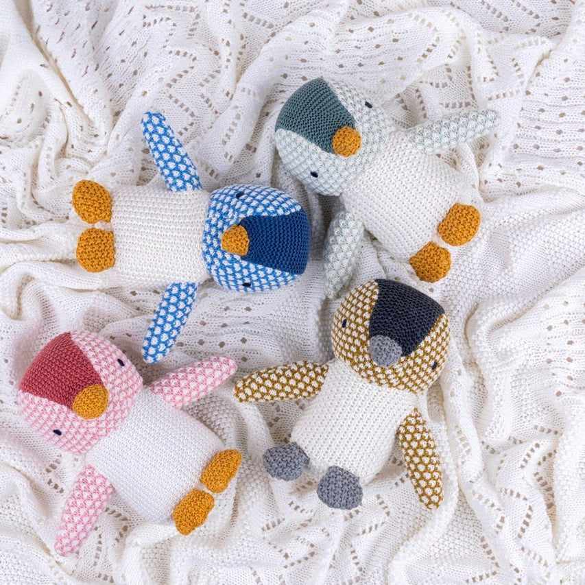 Baby Pingu Stuffed Toy - Soft, Knitted Cotton with Gentle Rattle - 41435