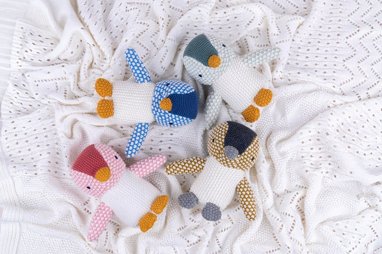 Baby Pingu Stuffed Toy - Soft, Knitted Cotton with Gentle Rattle - 41435