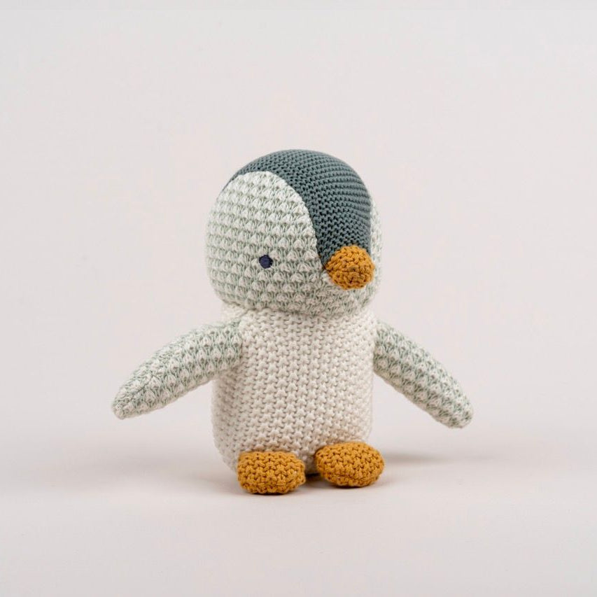 Baby Pingu Stuffed Toy - Soft, Knitted Cotton with Gentle Rattle - 41435