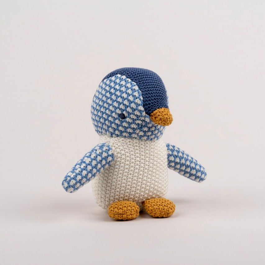Baby Pingu Stuffed Toy - Soft, Knitted Cotton with Gentle Rattle - 41435