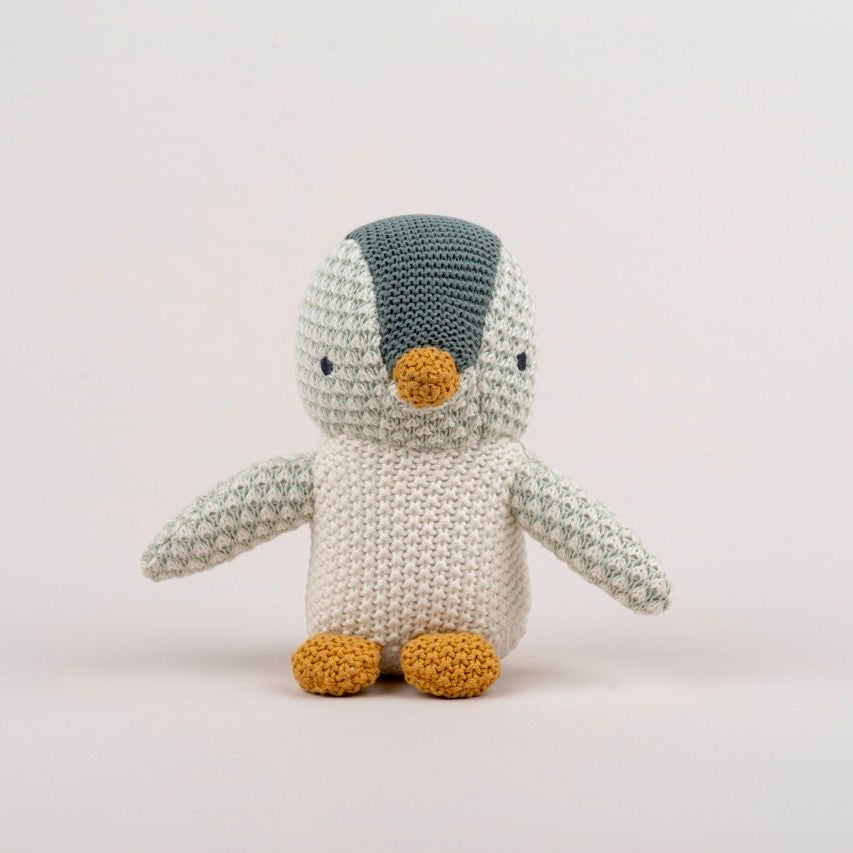 Baby Pingu Stuffed Toy - Soft, Knitted Cotton with Gentle Rattle - 41435