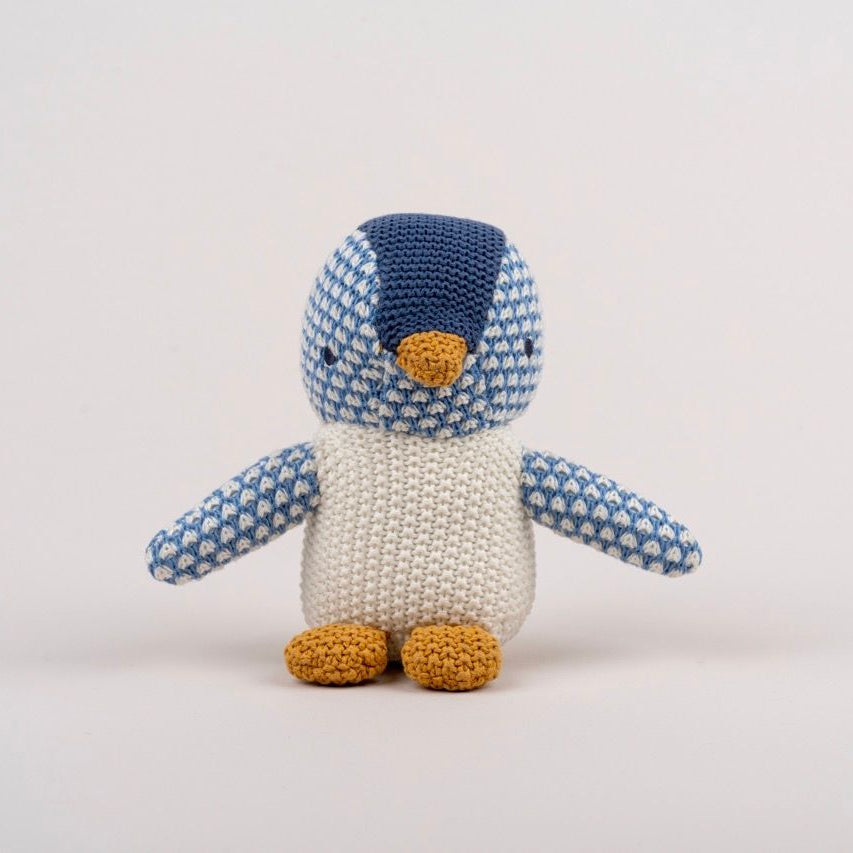 Baby Pingu Stuffed Toy - Soft, Knitted Cotton with Gentle Rattle - 41435
