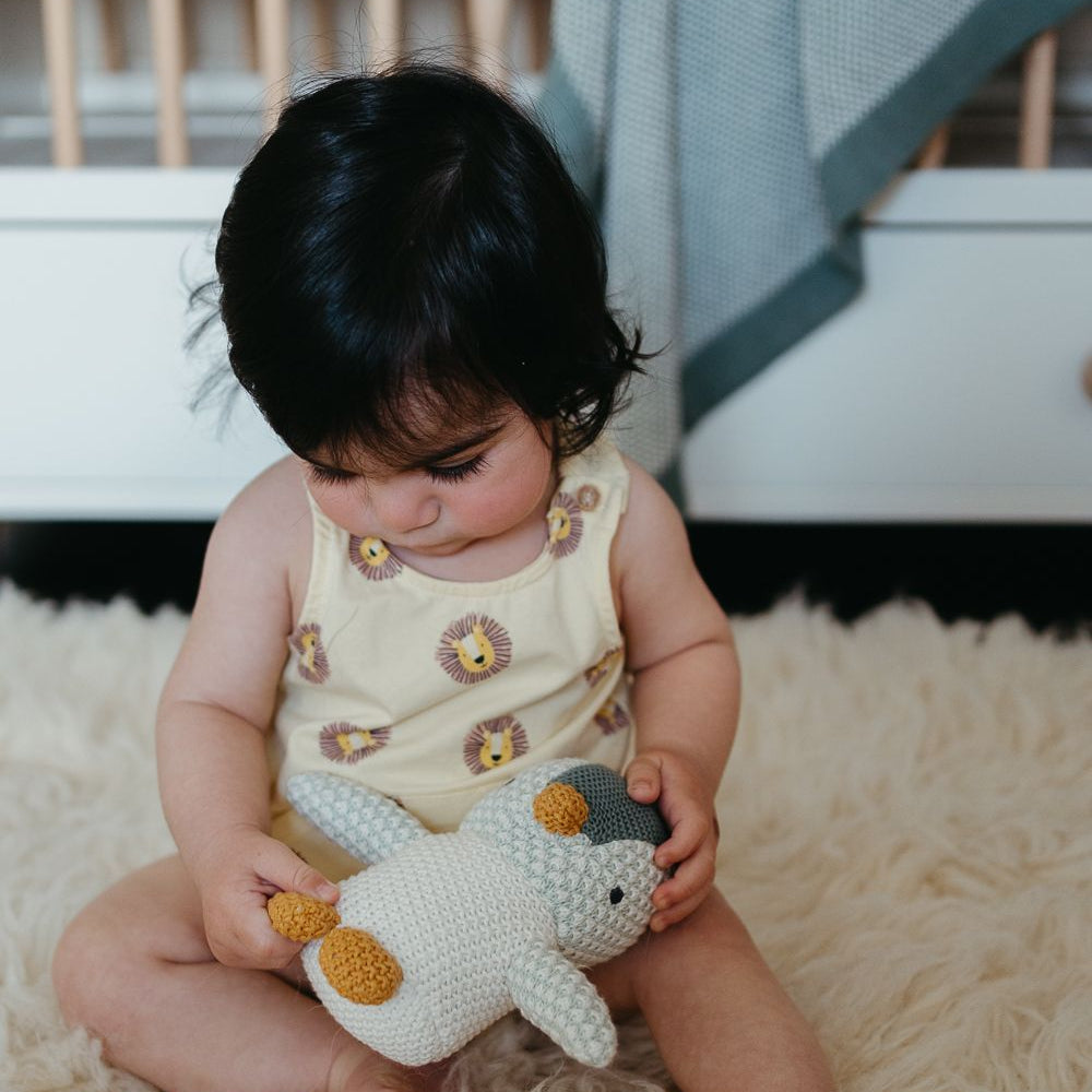 Baby Pingu Stuffed Toy - Soft, Knitted Cotton with Gentle Rattle - 41435