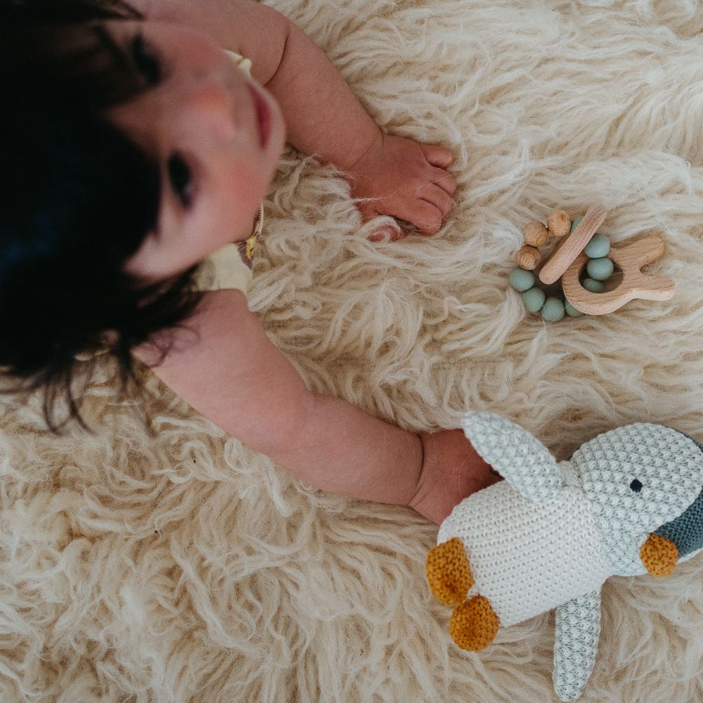 Baby Pingu Stuffed Toy - Soft, Knitted Cotton with Gentle Rattle - 41435