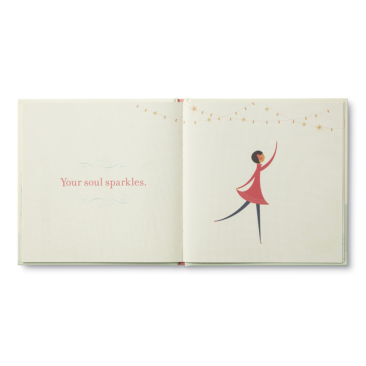 Open spread reading your soul sparkles beside a figure in a red dress reaching toward falling confetti