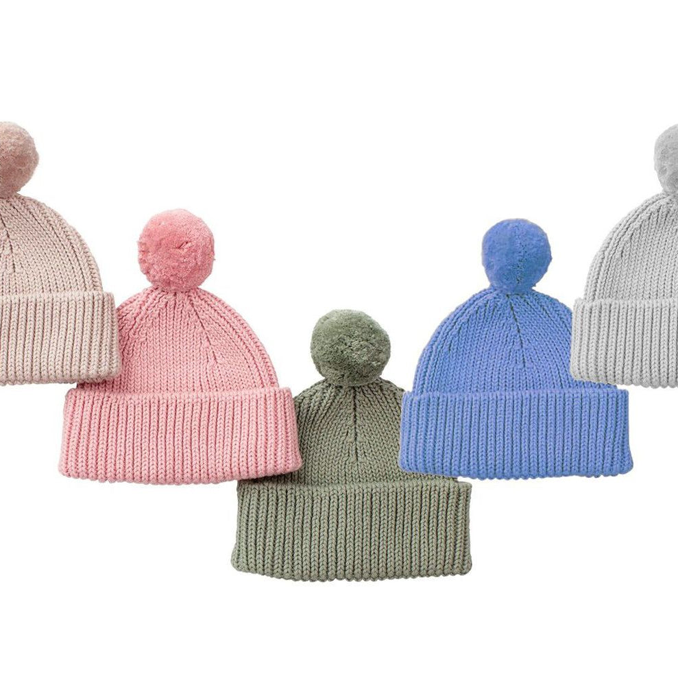 Peppi Baby Knit Hat - Soft Cotton Rib Knit with Pompom - 41452