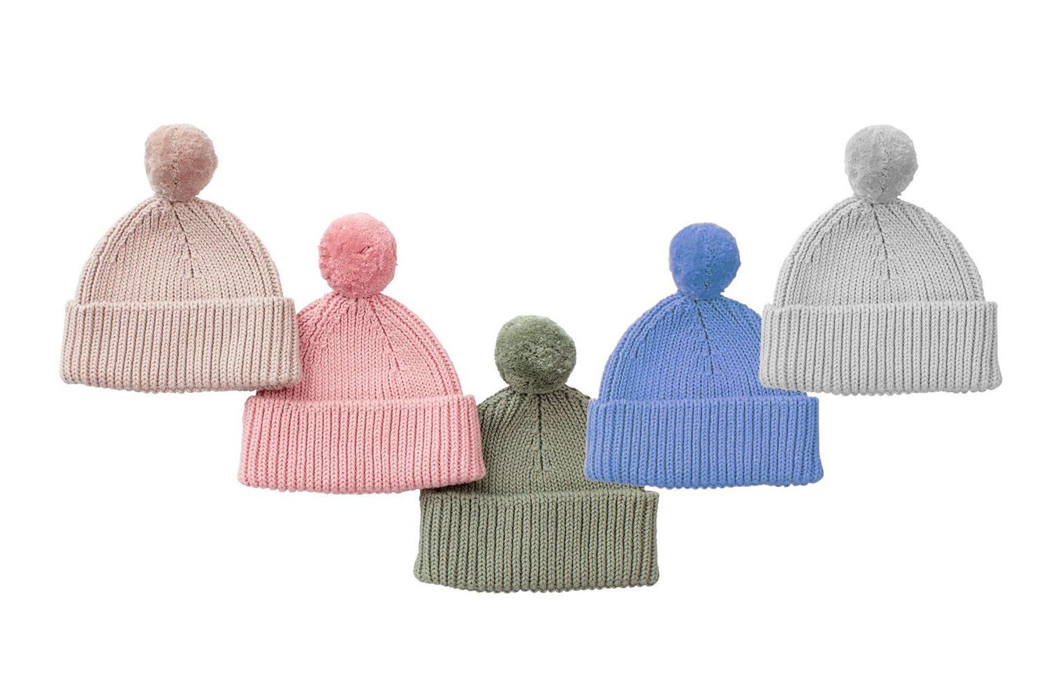 Peppi Baby Knit Hat - Soft Cotton Rib Knit with Pompom - 41452