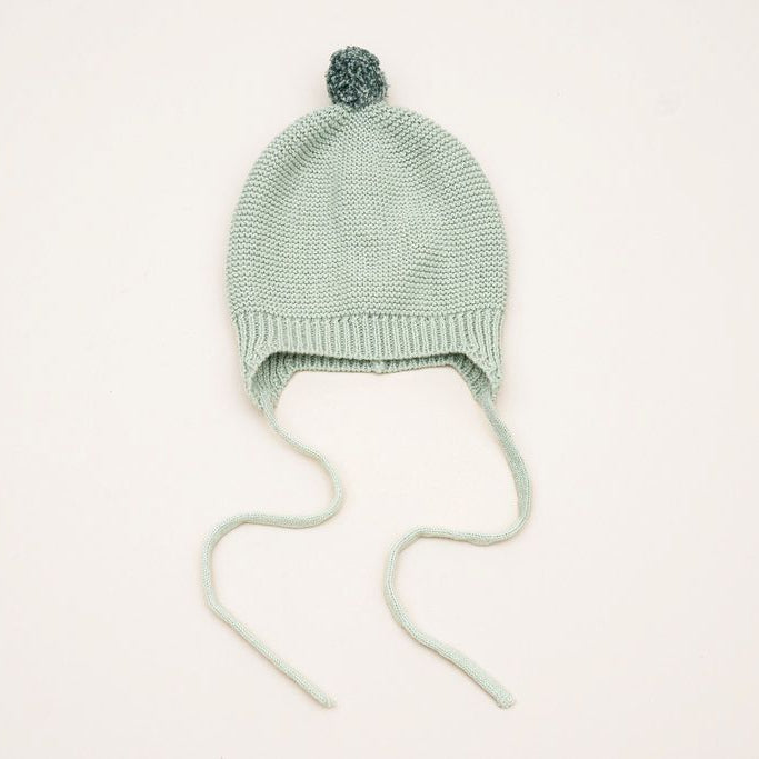 Huggie Baby Bonnet - Garter Knit with Pompom - 41503