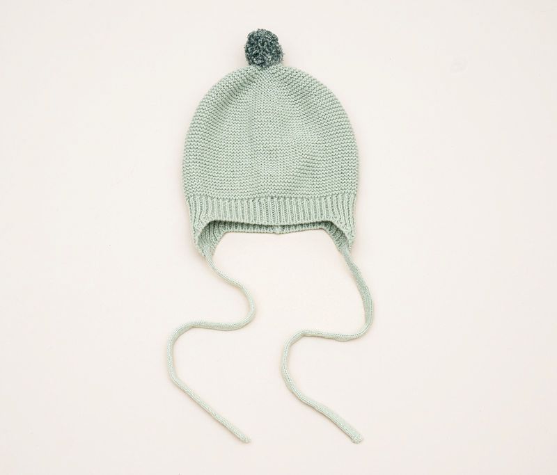 Huggie Baby Bonnet - Garter Knit with Pompom - 41503