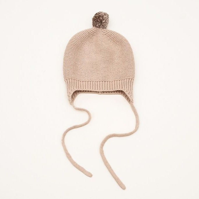 Huggie Baby Bonnet - Garter Knit with Pompom - 41503