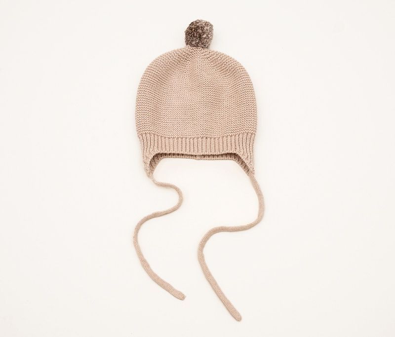 Huggie Baby Bonnet - Garter Knit with Pompom - 41503