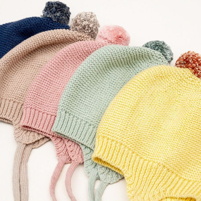 Huggie Baby Bonnet - Garter Knit with Pompom - 41503