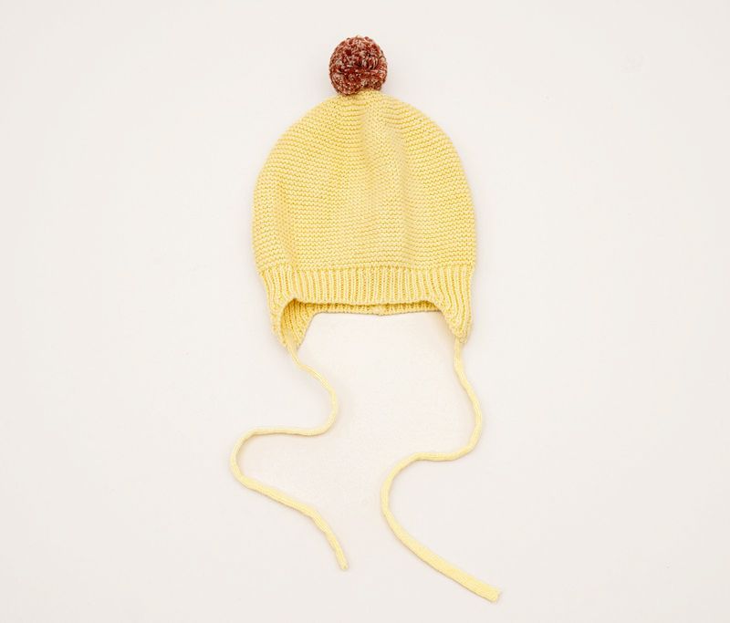 Huggie Baby Bonnet - Garter Knit with Pompom - 41503