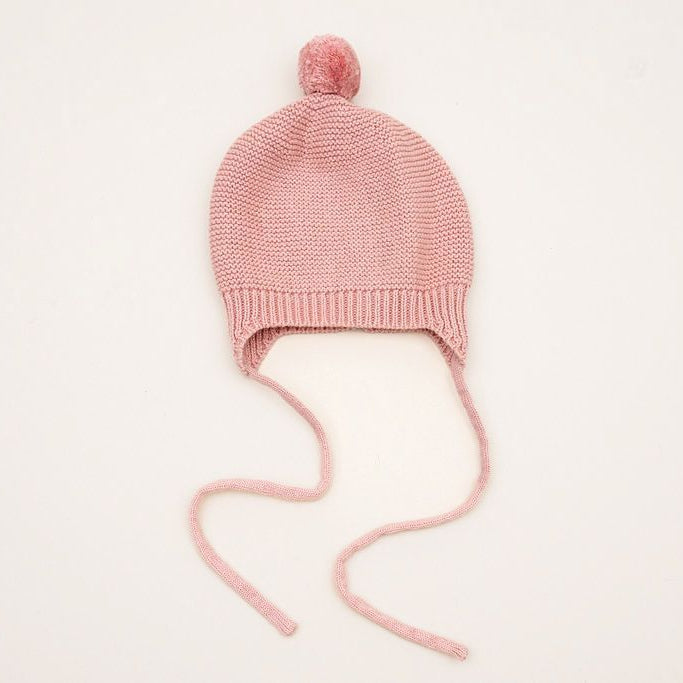 Huggie Baby Bonnet - Garter Knit with Pompom - 41503