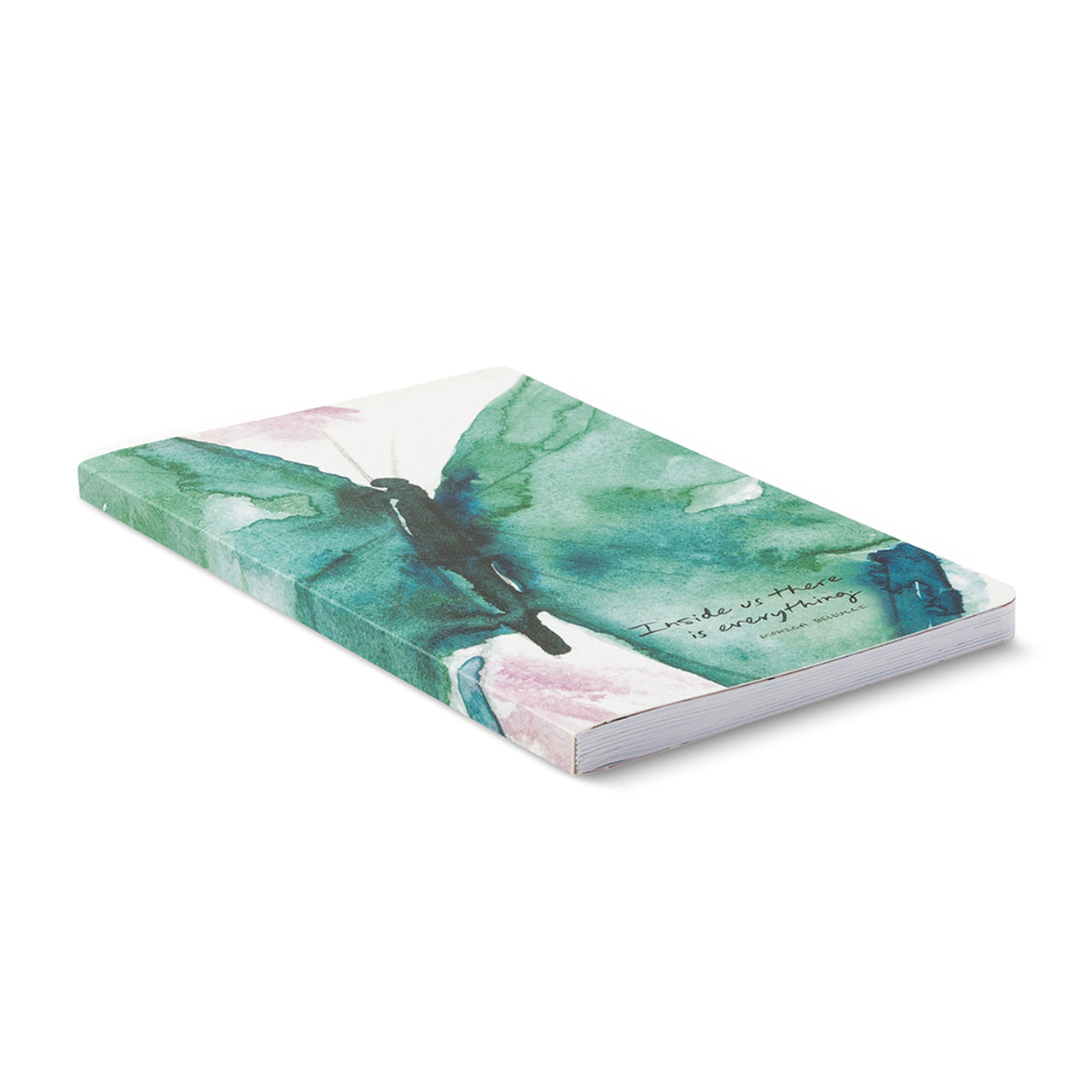 Angled view of the watercolour butterfly softcover lying flat