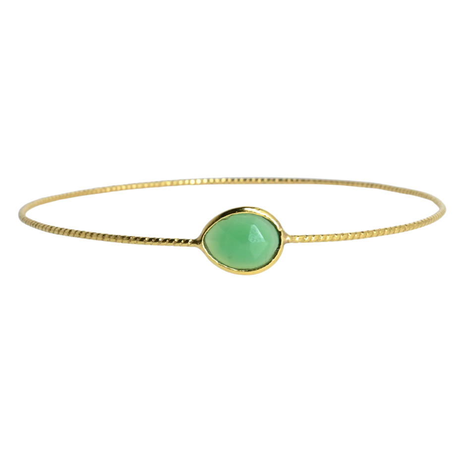 Euro Gold cuff bangle with a faceted mint-green chalcedony