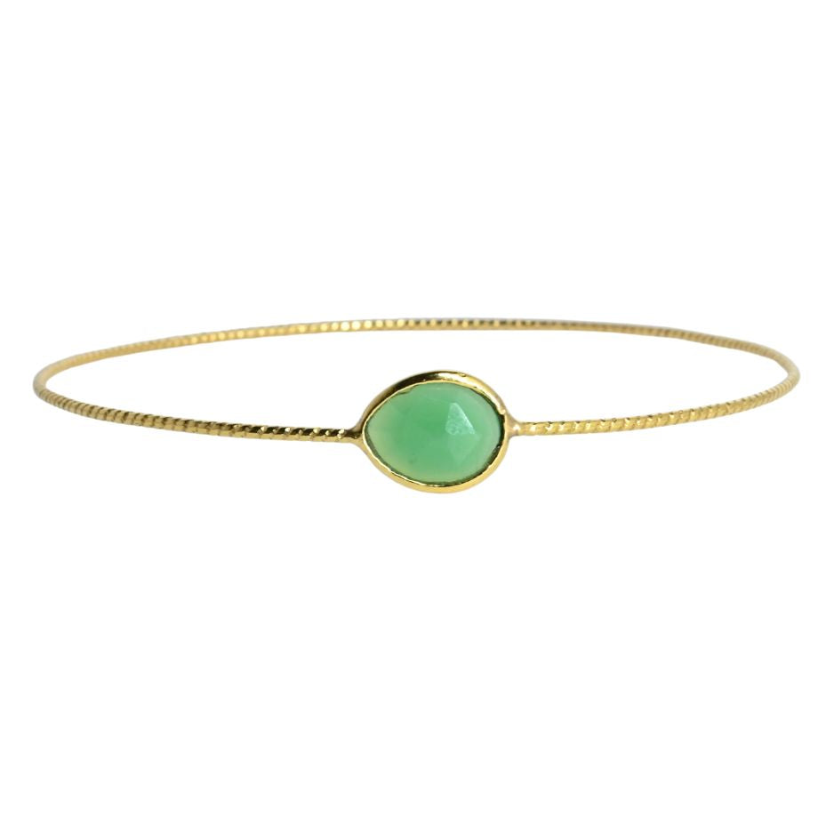 Euro Gold cuff bangle with a faceted mint-green chalcedony