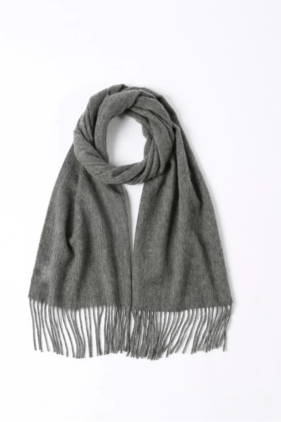 Light Charcoal grey merino scarf looped flat