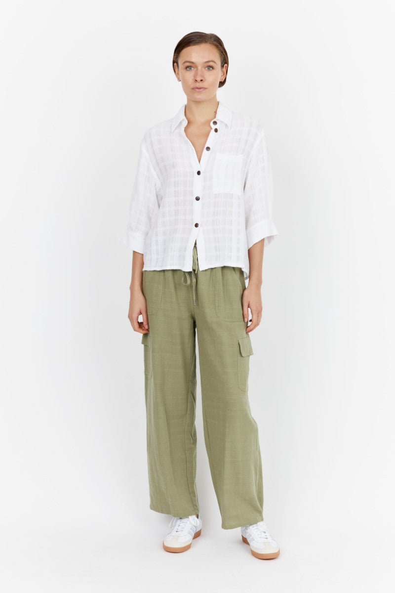 Carbon the Label Aventi Cotton 3/4 Sleeve Shirt in White