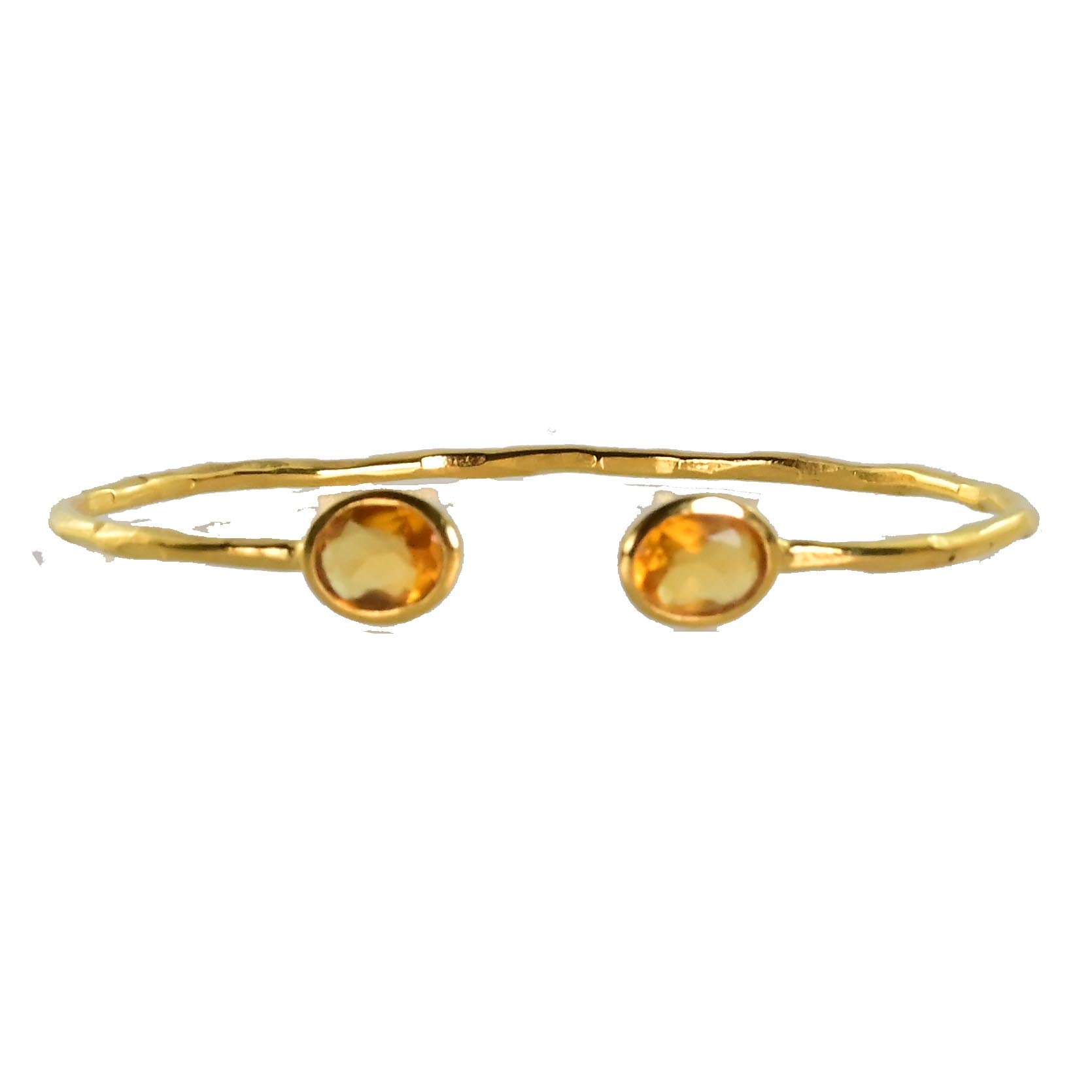 Hammered Euro Gold cuff bangle with two round citrine-yellow gems