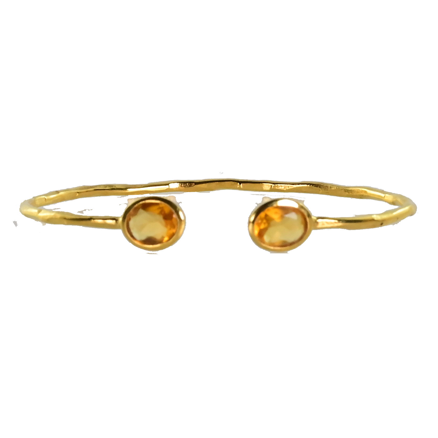 Euro Gold cuff bangle with two citrine gems on a black background