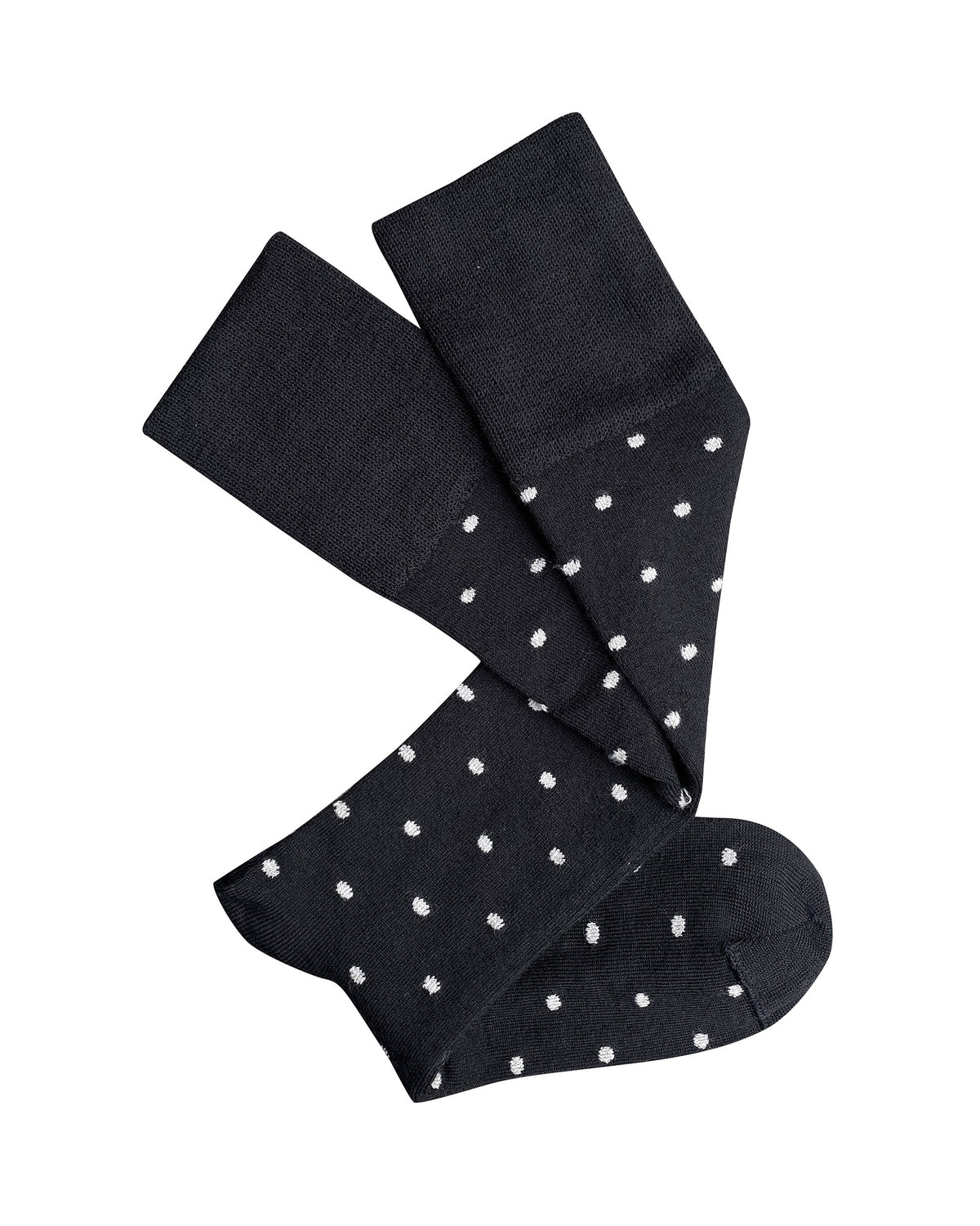 Pair of black knee-high merino socks with small white dots