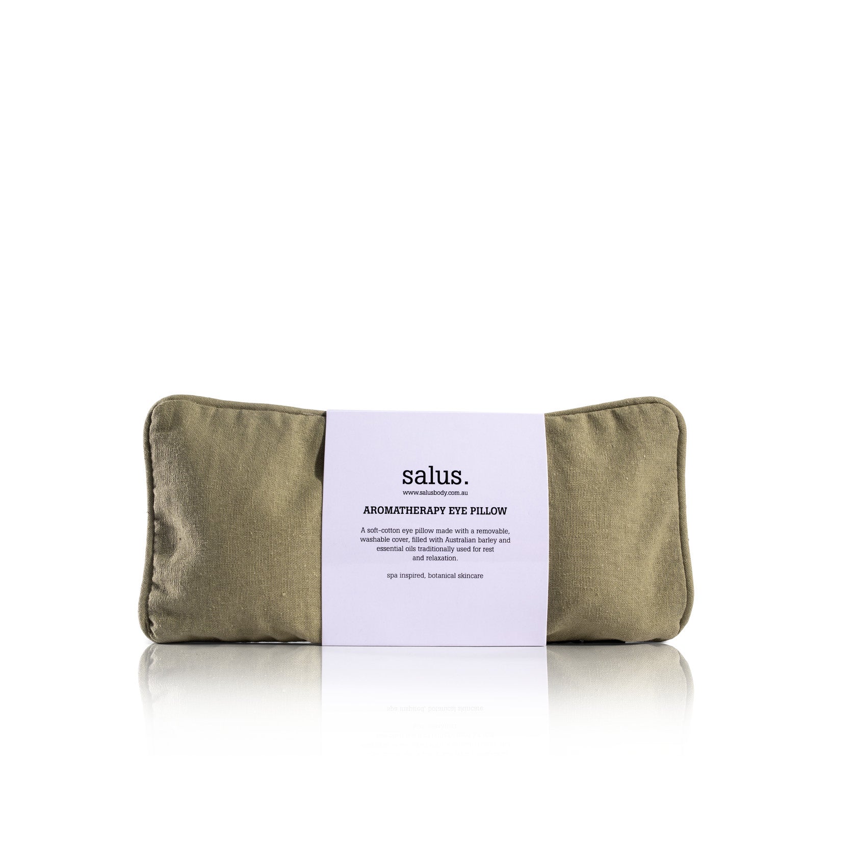 Mint green Salus Aromatherapy Eye Pillow in soft cotton with paper wrap label