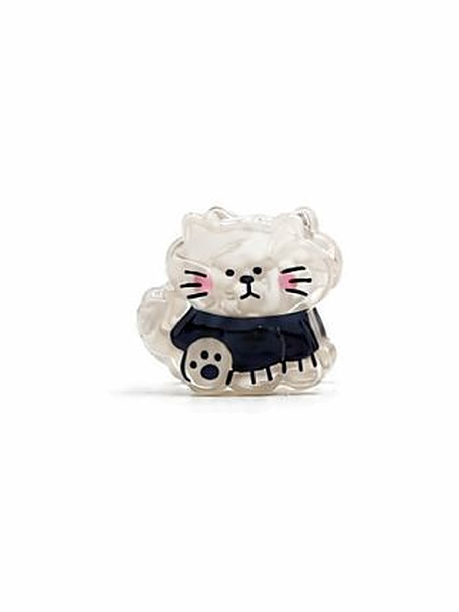 White Cat mini hair clip: a white cat in a navy jumper with a paw print