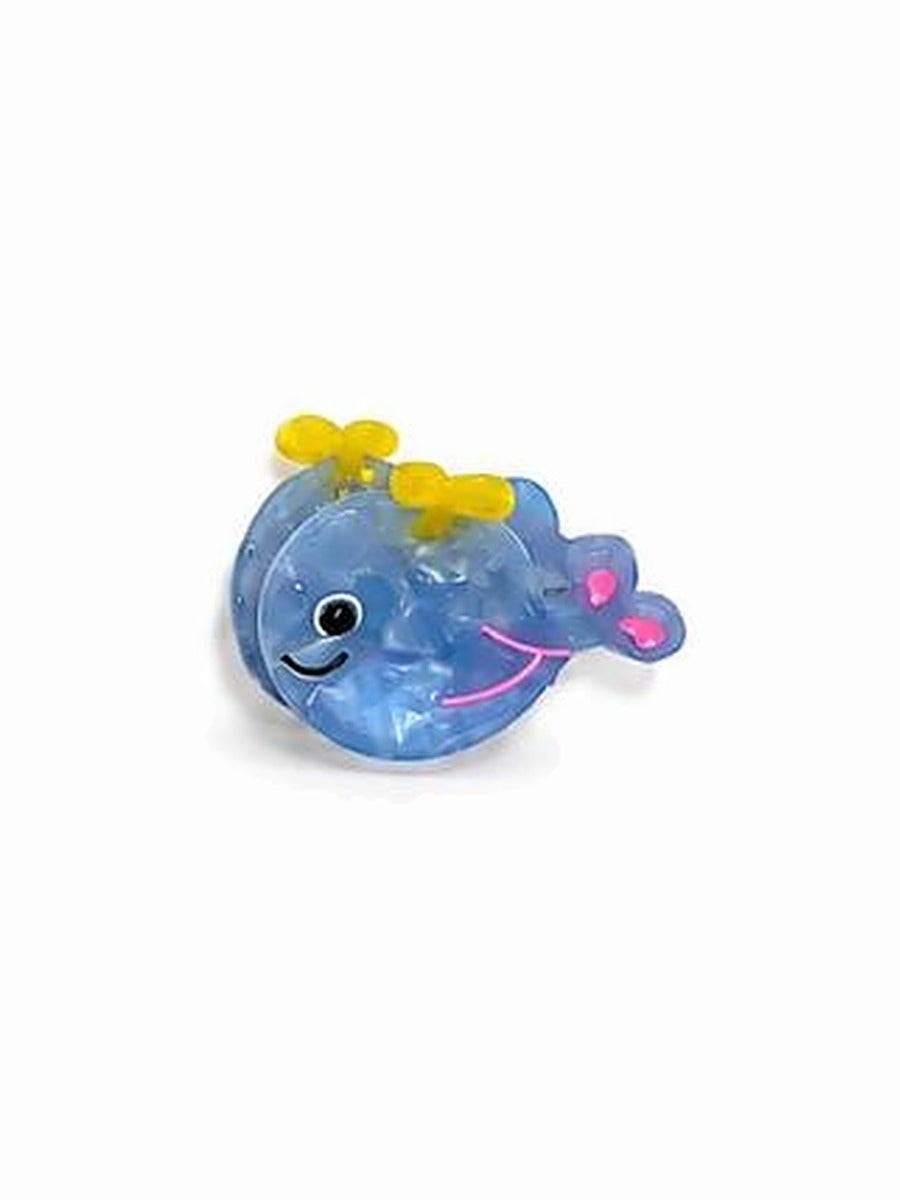 Whale mini hair clip: a blue whale with a yellow spout