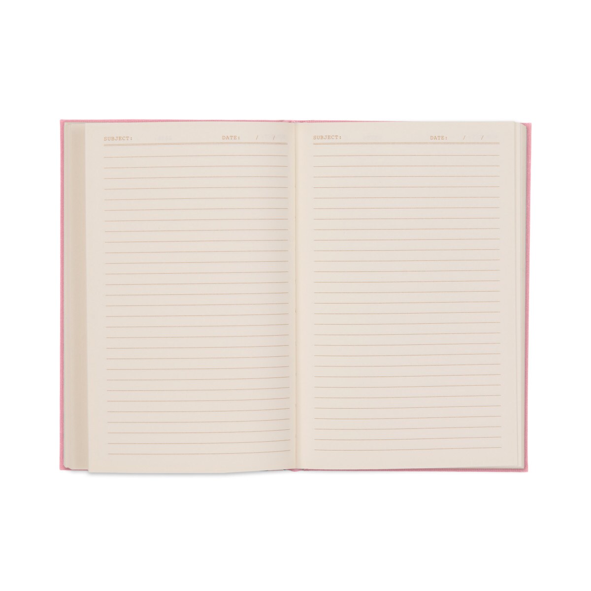 The journal open to its lined ivory pages