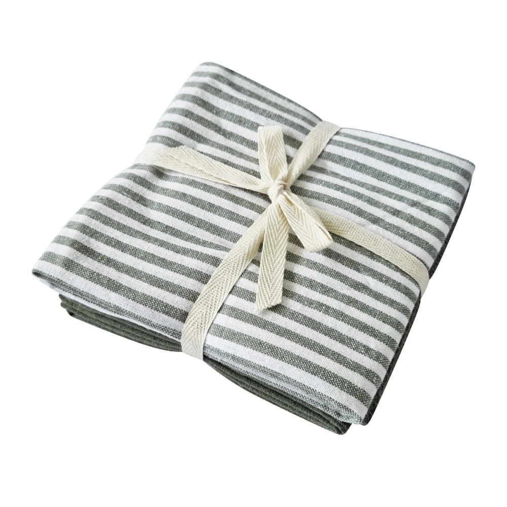 Katerina light green tea towel 3 pack folded and tied with a cream ribbon