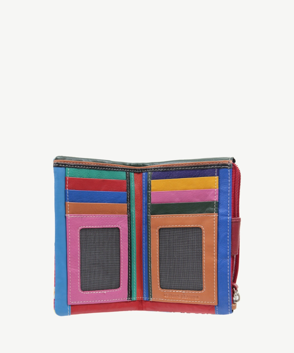 Inside the Mosaic wallet: multicoloured leather card slots, two ID windows and long note sections.