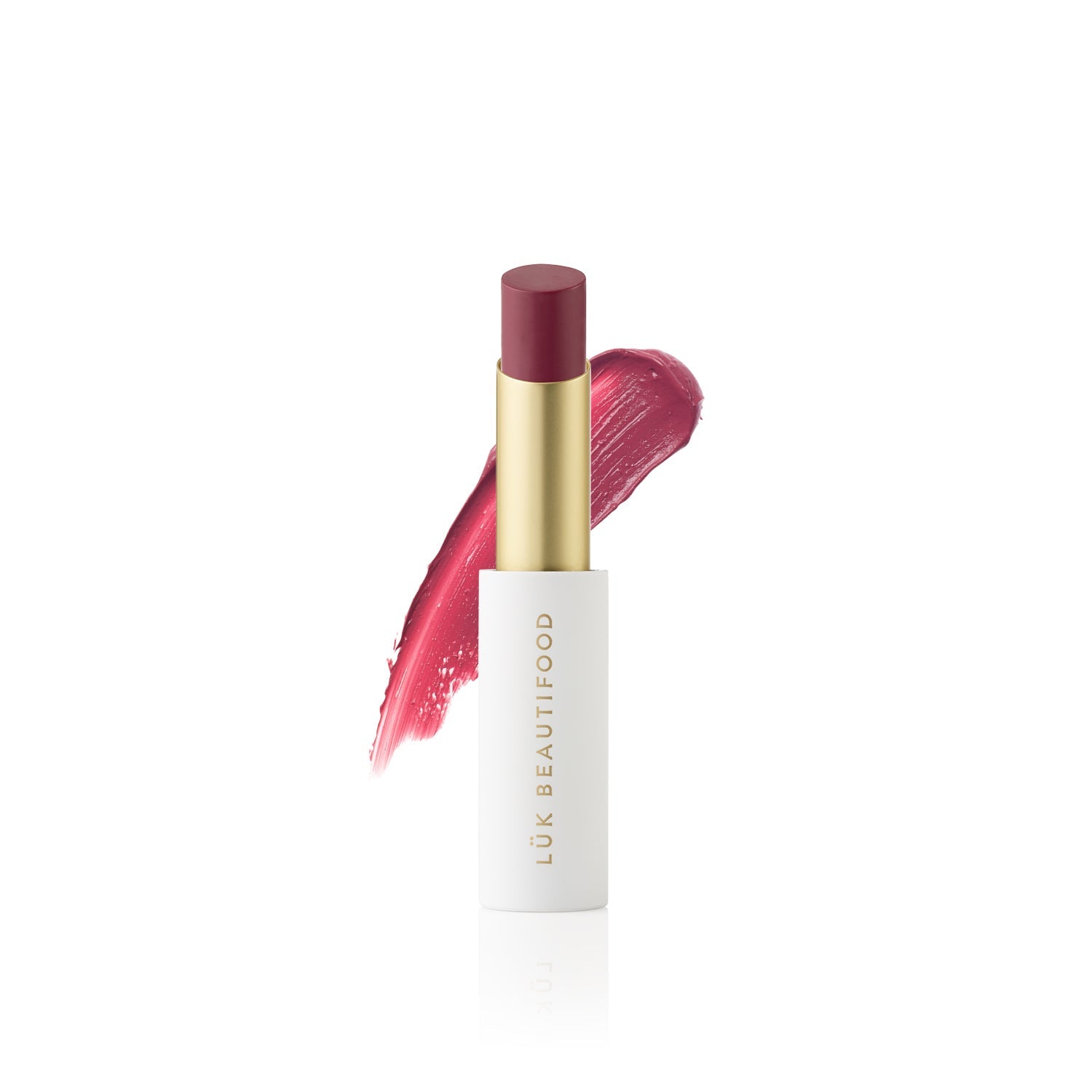 Lük Beautifood Lip Nourish natural lipstick in Rosé — stick with colour swatch