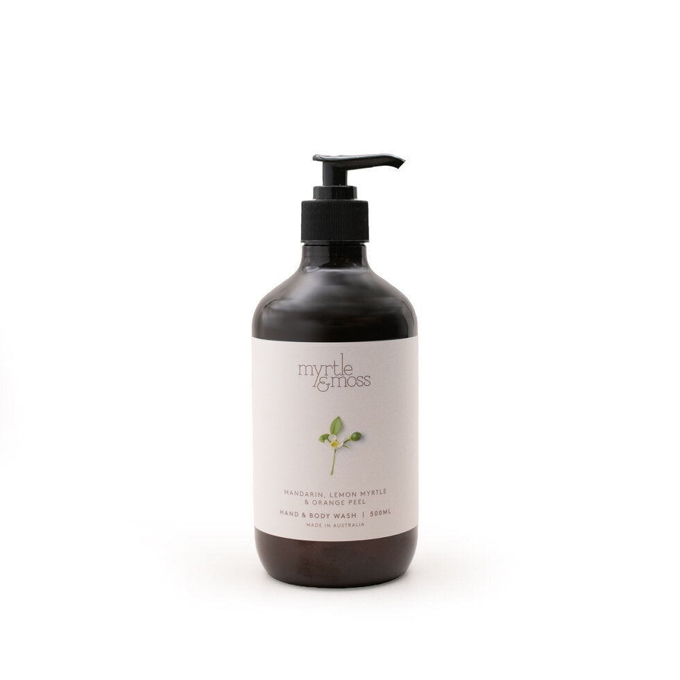 The 500ml Citrus hand and body wash bottle, its label reading Mandarin, Lemon Myrtle & Orange Peel.