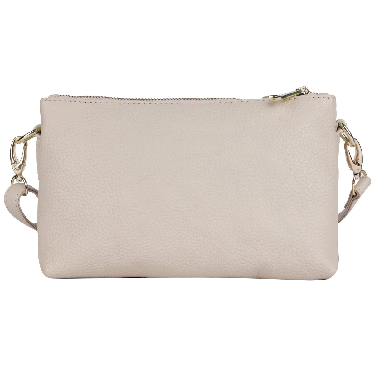 Vanilla cross body bag from the front, strap looped at either side