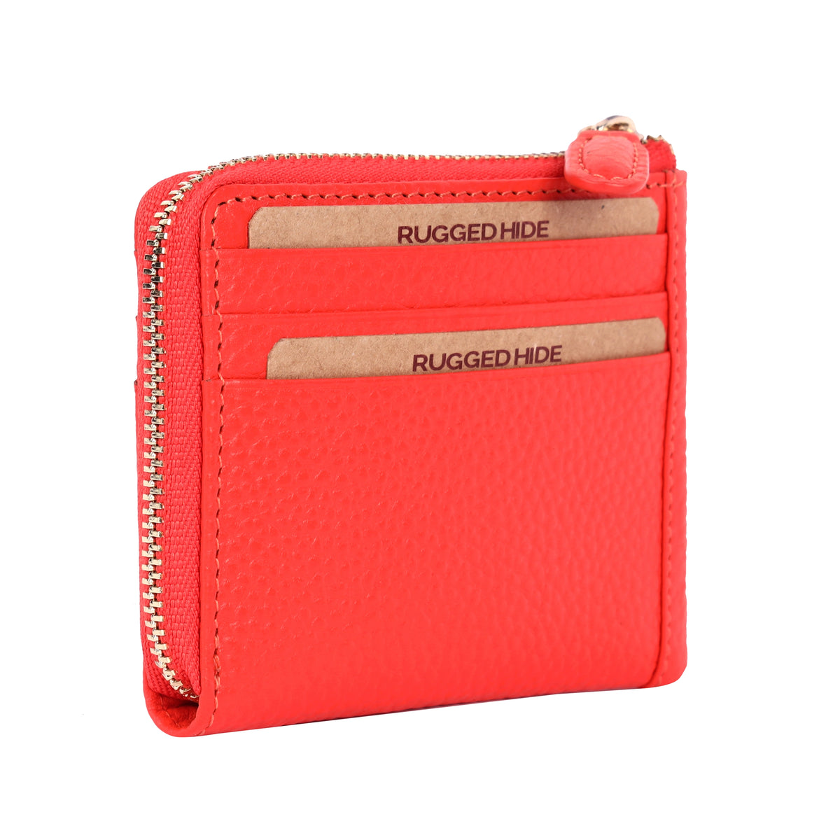 Mandarin card wallet angled, card slots on the front and the zip round the corner
