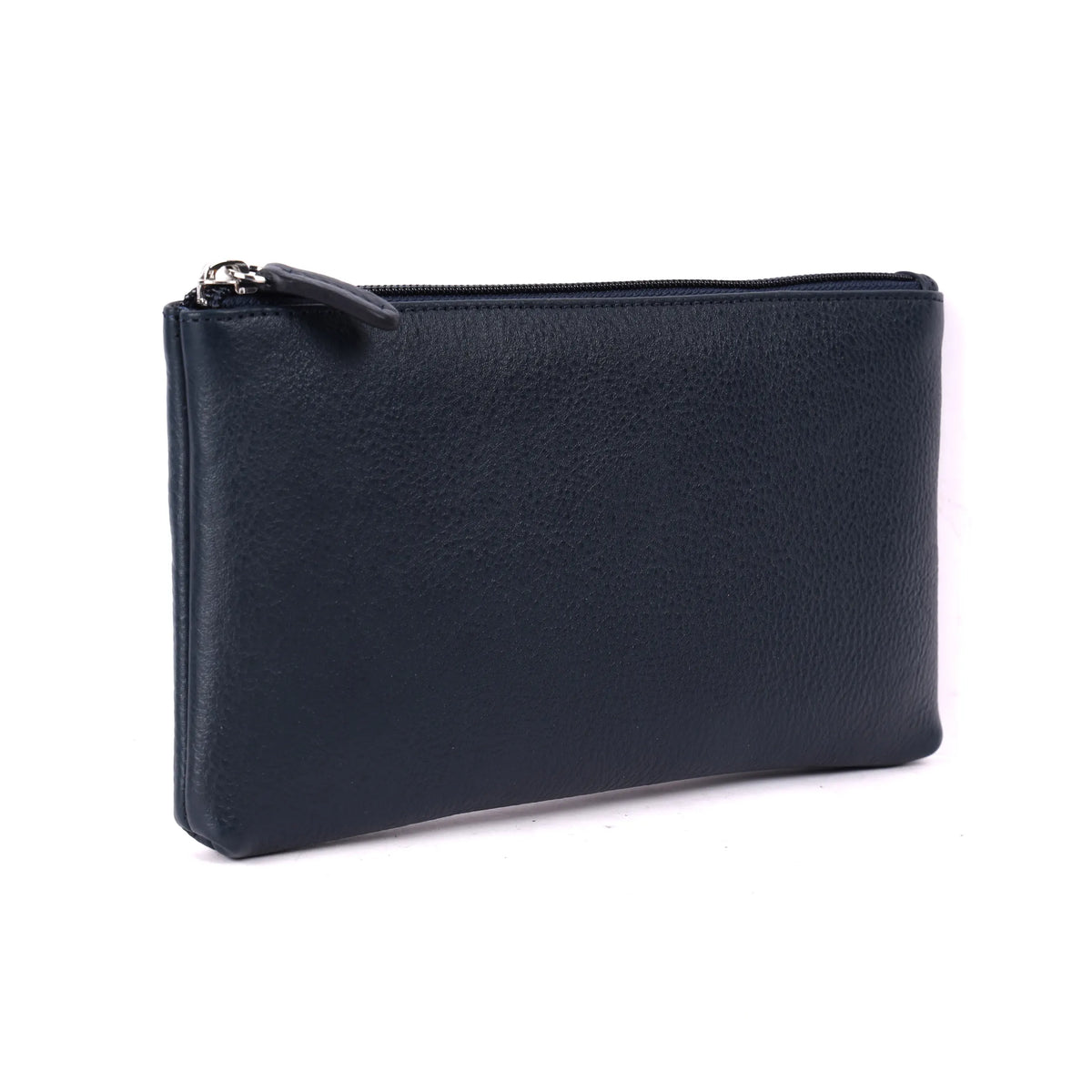 Navy makeup case angled, showing its depth