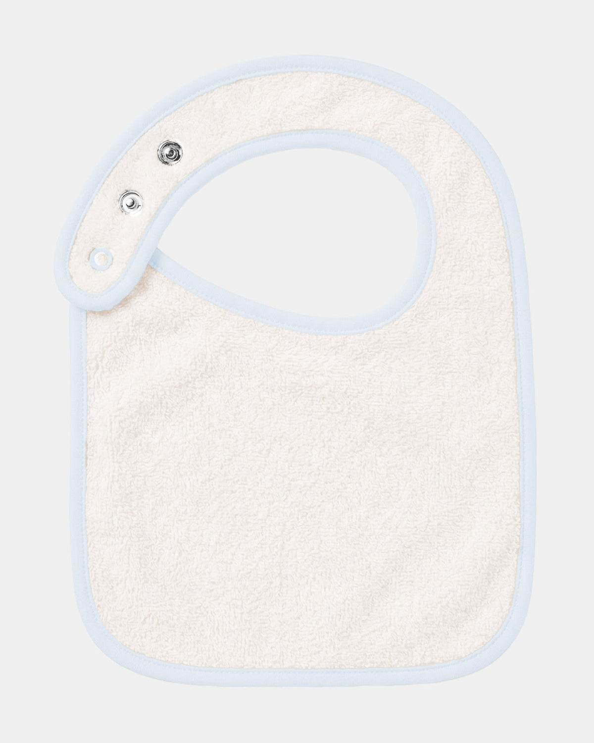 Back of the Big Mini bib showing its cream cotton towelling lining and press studs