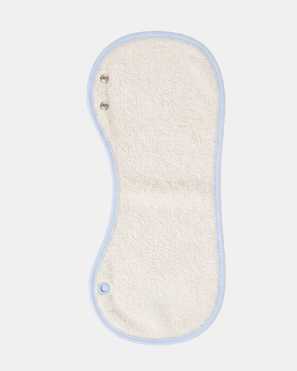 Reverse of the burp cloth showing the cream towelling panel and press studs