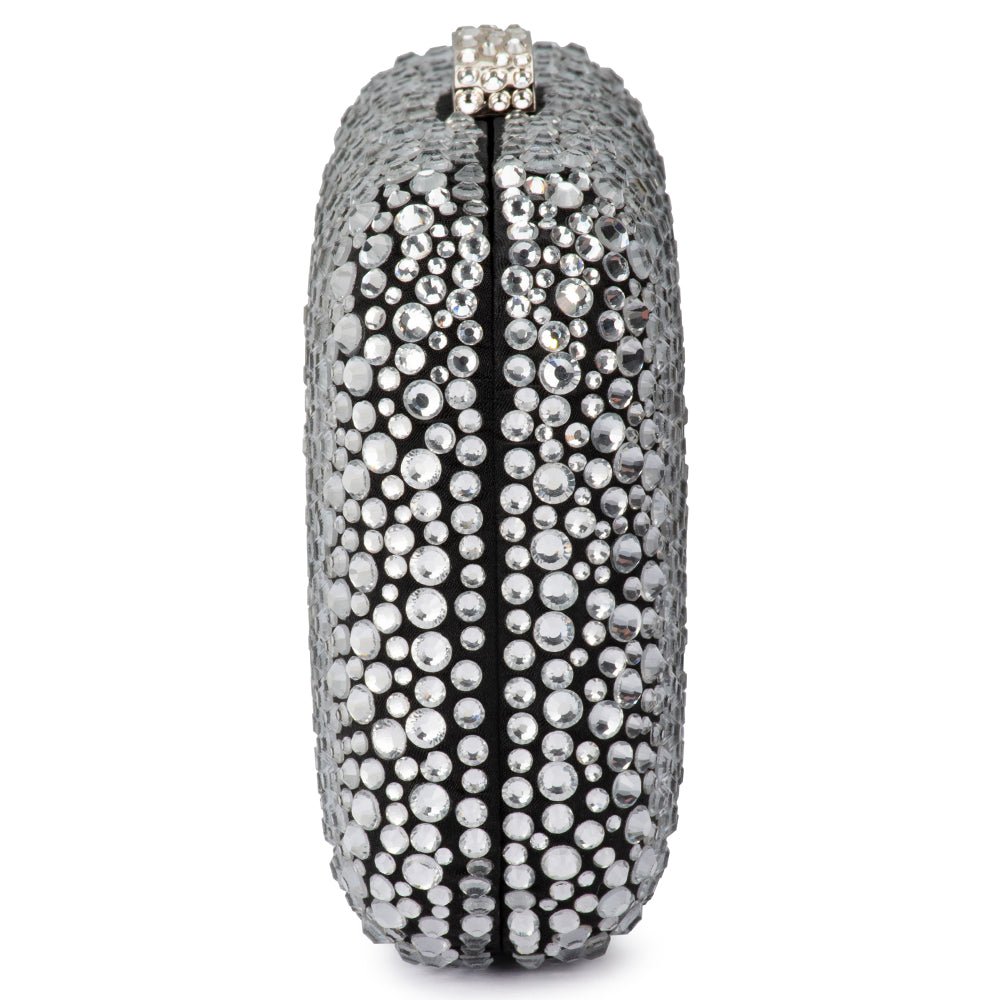 End view of the crystal clutch, crystals running over the sides