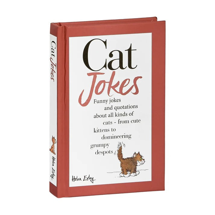 Cat Jokes by Helen Exley, a red hardback with a white front panel, the title in black and red script and a small cartoon cat