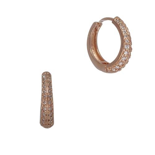 Fabienne Cubic Zirconia Bling huggie earrings in rose gold, one hoop open and one seen side on